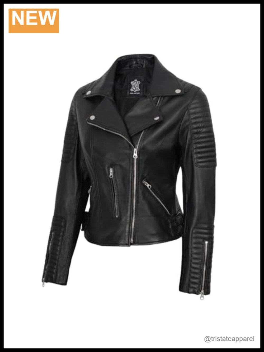 Real Lambskin Leather Asymmetrical Biker Jacket Motorcycle Style Zip Front